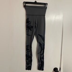 Gray Leggings with Black Floral Design